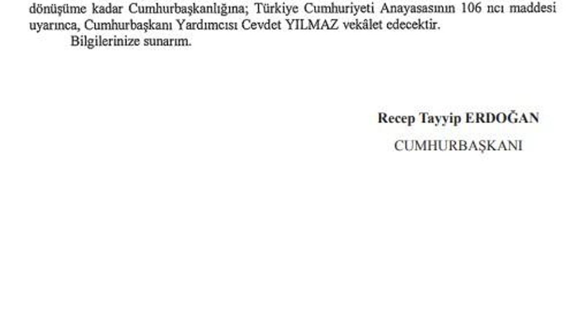 Cumhurbaşkanlığına Cevdet Yılmaz vekalet edecek Detaylar…